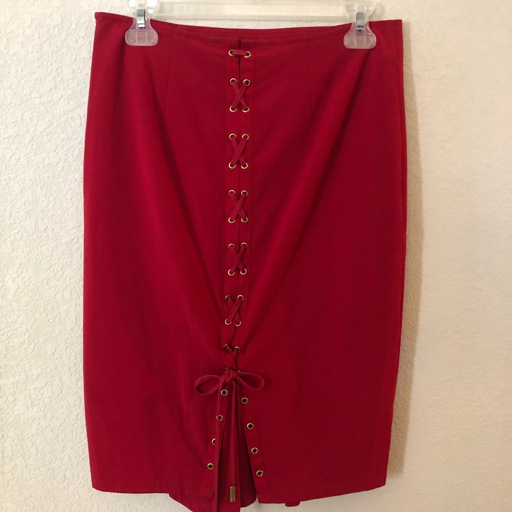 Victoria Secret Pencil Skirt Lace Up Back Red 6